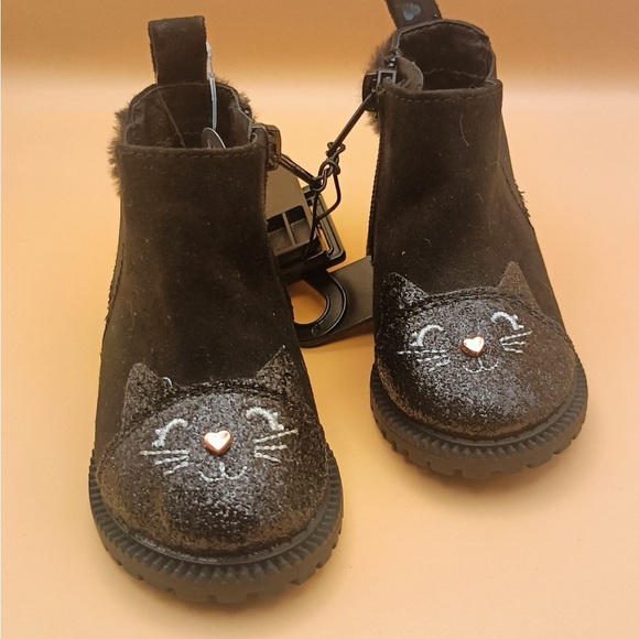 Wonder Nation Black Kids Boots with Cat Face - Picture 2 of 10